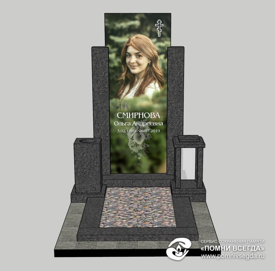 Макет вертикального памятника с вазой и лампадой, фото 1